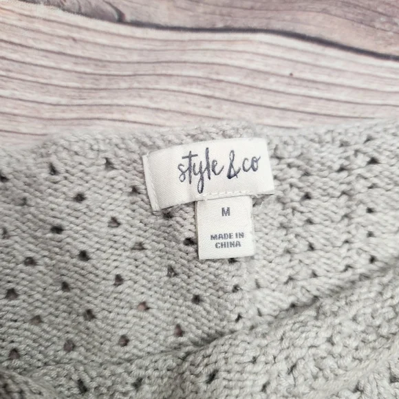 5/$15 Style & Co. Cream Crochet Boat Neck Long Sleeve Knit Sweater - Picture 5 of 7